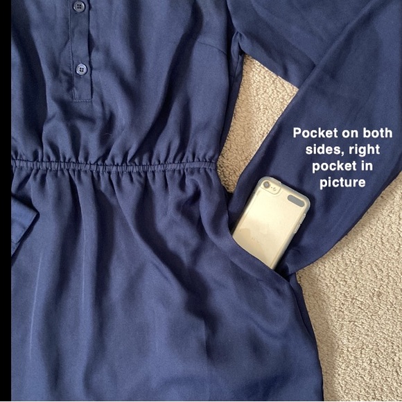 TOBI plain navy blue button up long sleeve dress with cinched waist, medium - Picture 5 of 15